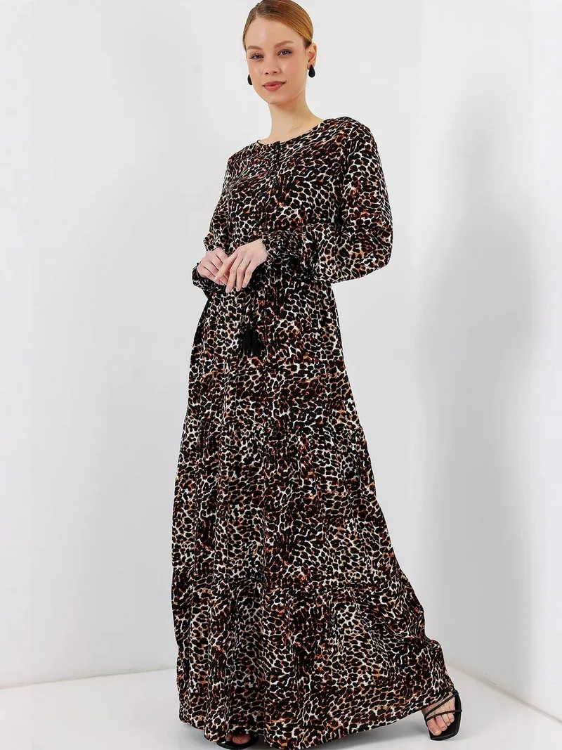 بيغ دارت Leaf Print Long Sleeve Tiered Maxi Dress